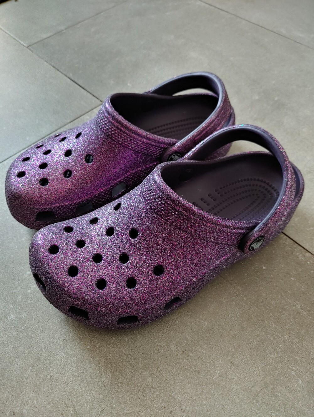 Crocs Classic Space Glitter Clog Shoes Dark Iris Kid's Size J5